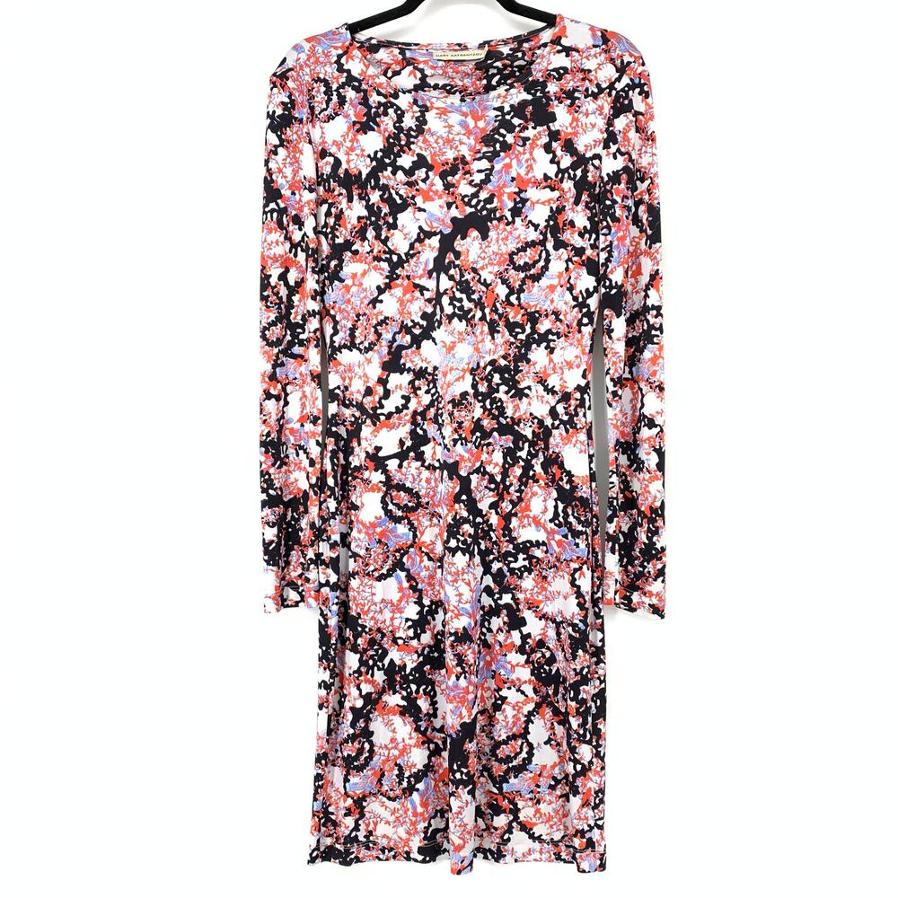 Mary Katrantzou Dress Women's Size L Abstract Silk Midi Long Sleeve Multicolor